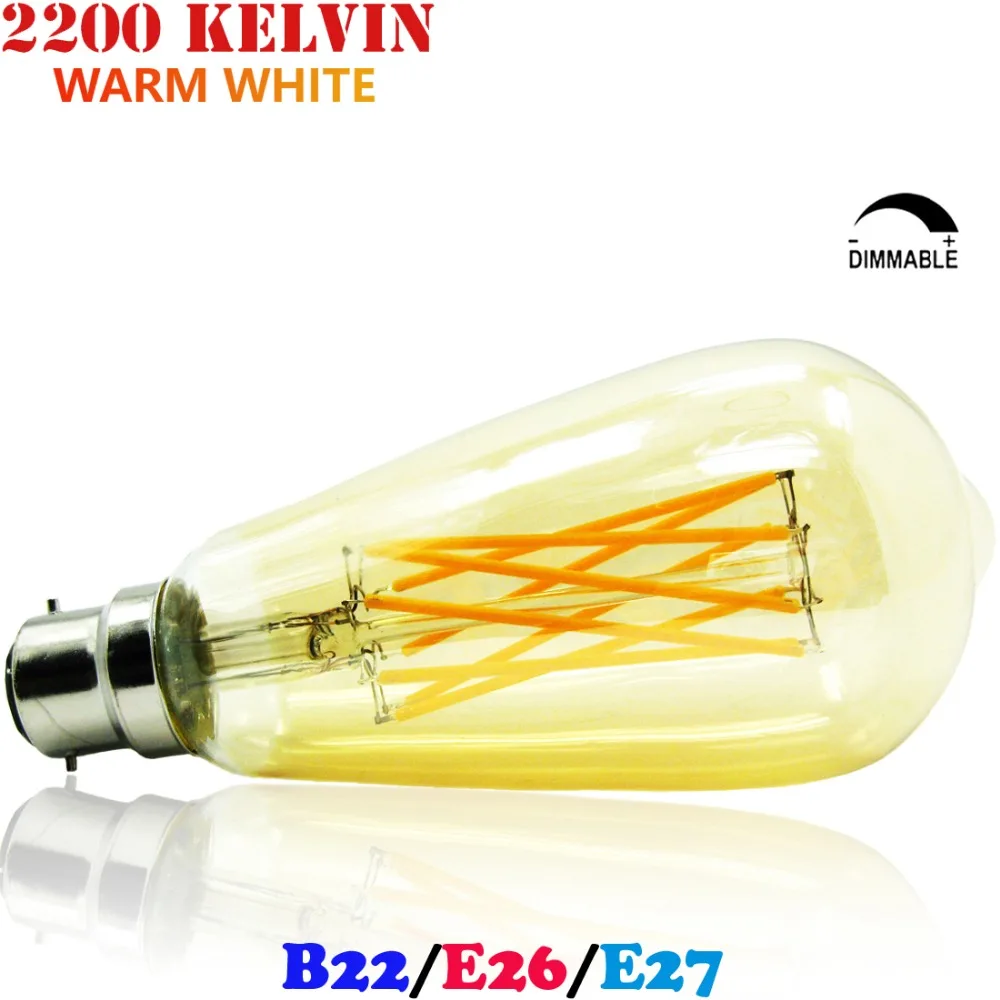 

Vintage LED Filament Bulb ST64 B22 Nipple Tip 220V 230V 240V Dimmable 4 6 8 Watt 8W Warm White Bayonet Cap Teardrop Light Bulb