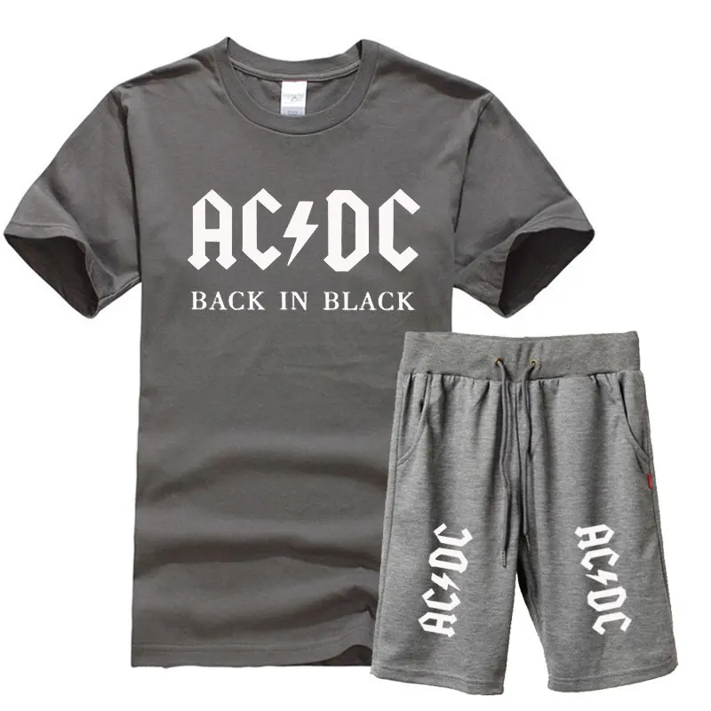 Новая брендовая одежда, AC/DC, Мужская футболка, Swag, футболка, хлопок, Мужская футболка и шорты, Homme, для фитнеса, Camisetas, хип-хоп, футболка, 2 предмета - Цвет: dark gray 1