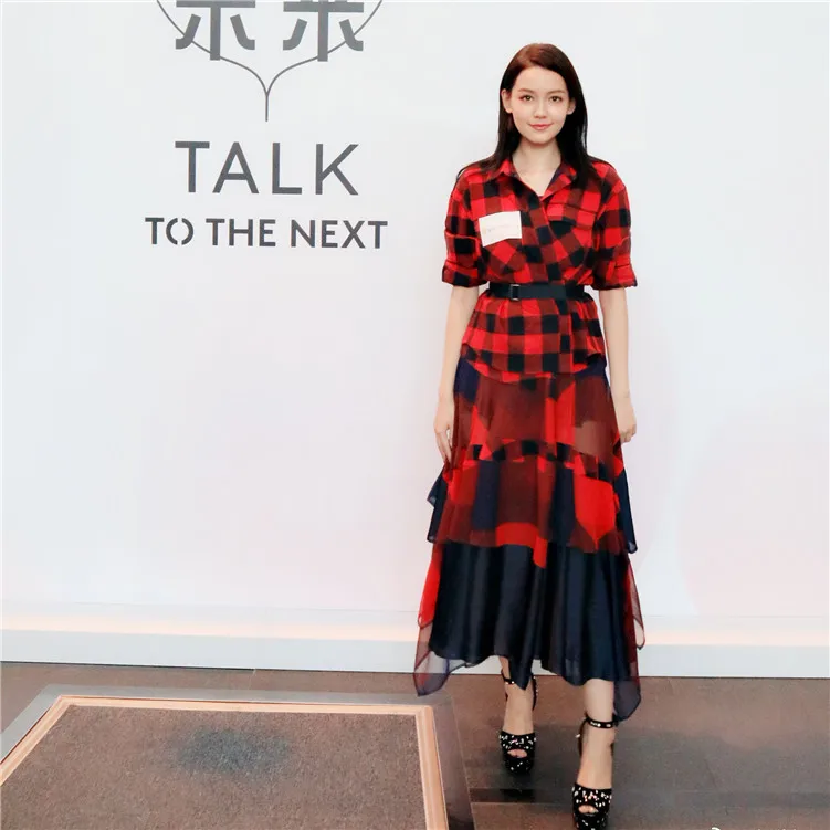 Red long sleeve pleated maxi dress shirts