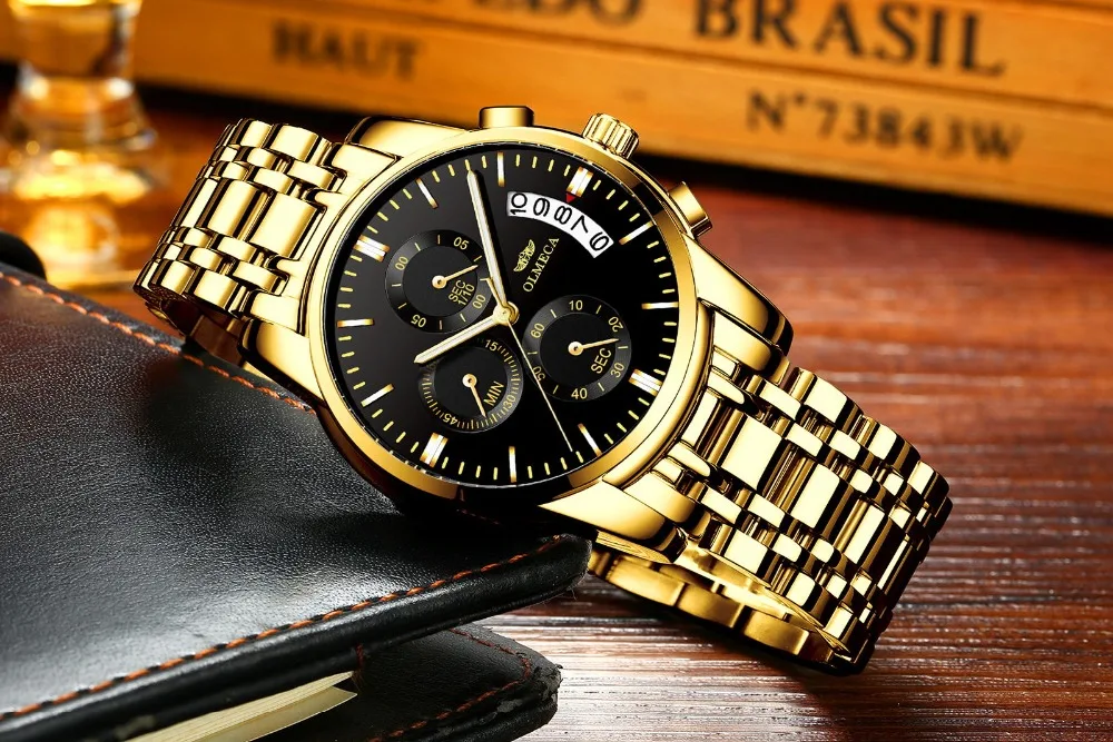 OLMECA Relogio Masculino мужские часы роскошные часы 3ATM водонепроницаемые часы с хронографом наручные часы с кожаным ремешком часы для мужчин