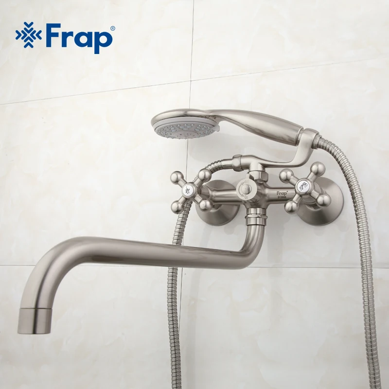 Online Frap 1 set 36cm länge outlet gedreht Messing körper Nickel Gebürstet Badezimmer dusche wasserhahn Mit ABS dusche kopf F2619 5