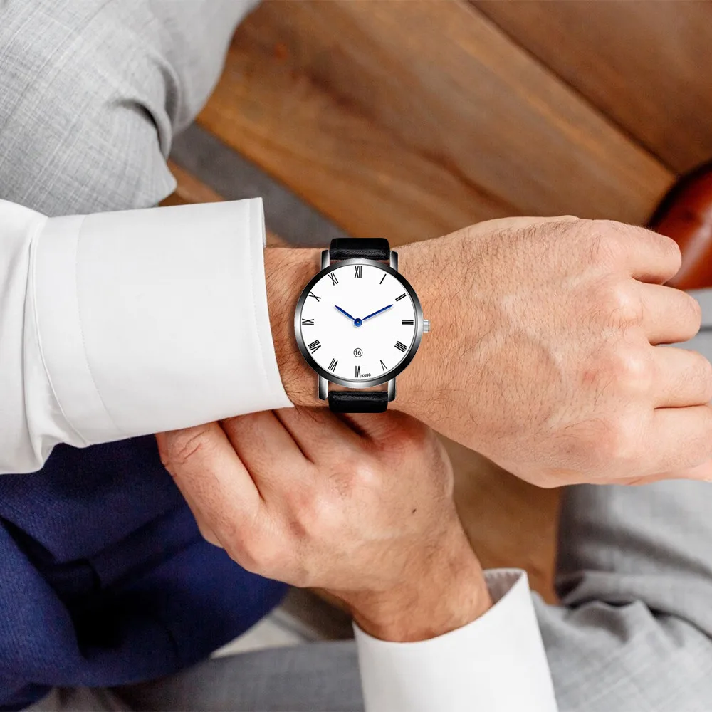 Новые мужские кварцевые часы модный дизайн кожаный ремешок аналог, кварцевый сплав наручные часы для подарка Горячая дропшиппинг 0807