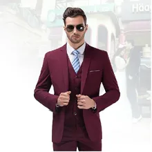 Cusromize madeUnique дизайн горячая распродажа мужской Подходит для лацканов с надрезом бордовый смокинг жениха Мужские свадебные костюмы(пиджак+ брюки+ жилет+ галстук