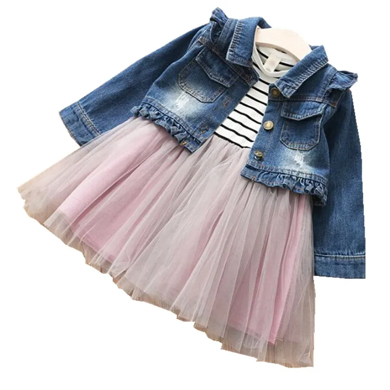 

Y1803850 2018 Baby Girls Jacket Ruffles Girl Coat With Dress Kids Outerwear Jean TUTU Dress Girls Clothes Girls Clothes Set