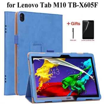 

Cowhide PU Leather Stand Case for Lenovo Tab M10 TB-X605F 2018 X505F Tablet Stand Cover for M10 X605 10.1 inch case+film+pen