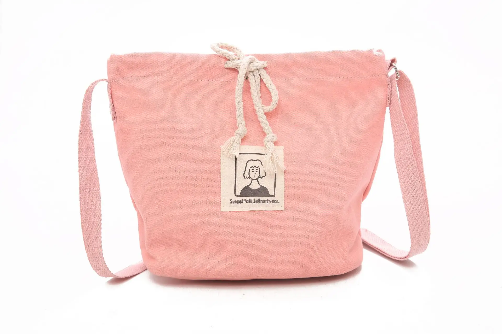 

Ougger Small Teen Girl Crossbody Bag Shoulder Bags Fresh Style Pink Canvas Bucket Bag with Cartoon Printing for Shopping