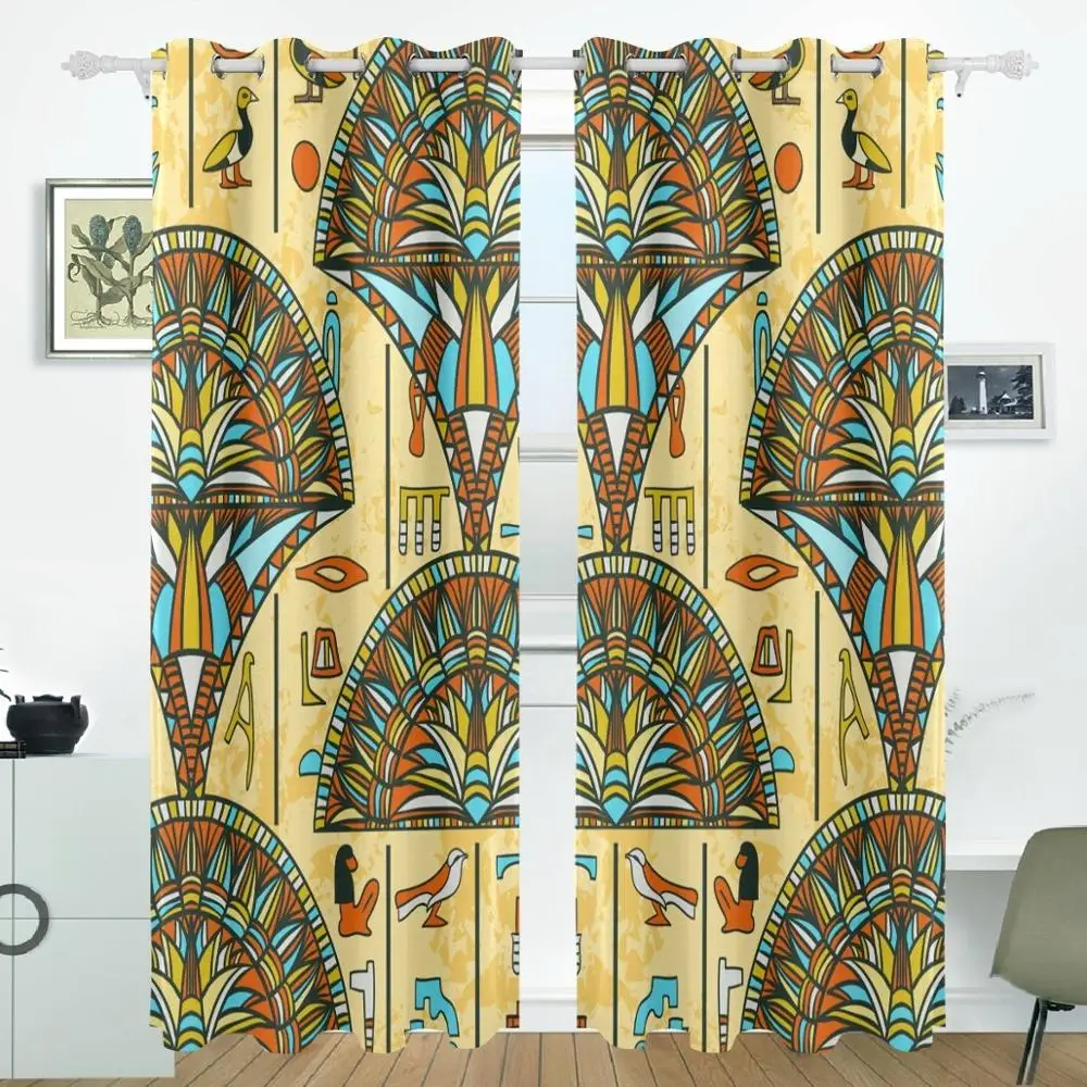 Egyptian Art Flower Curtain Drapes Panels Darkening Blackout Grommet