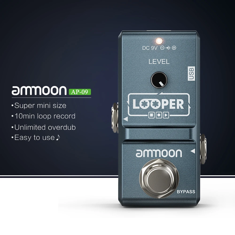 Ammoon AP-09 петля гитарная педаль эффектов для электрогитары Looper Unlimited Overdubs 10 минут записи с usb-кабелем