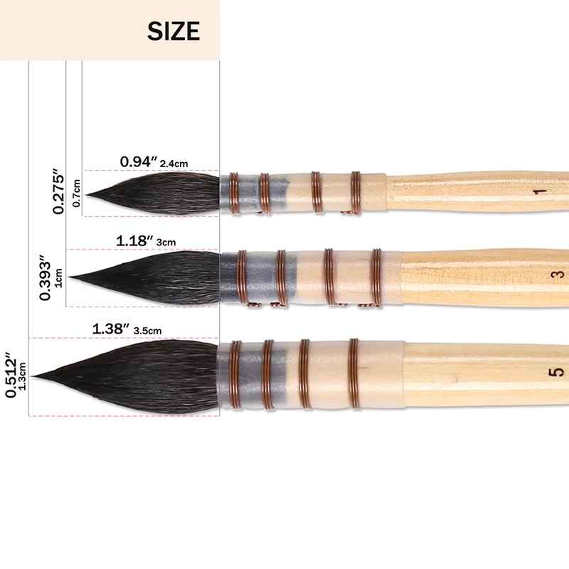 Online Dainayw Aquarell Pinsel, Runde Eichhörnchen Haar Pinsel Set für Kunst Malerei, Gouache, waschen Mopp 3 Pinsel