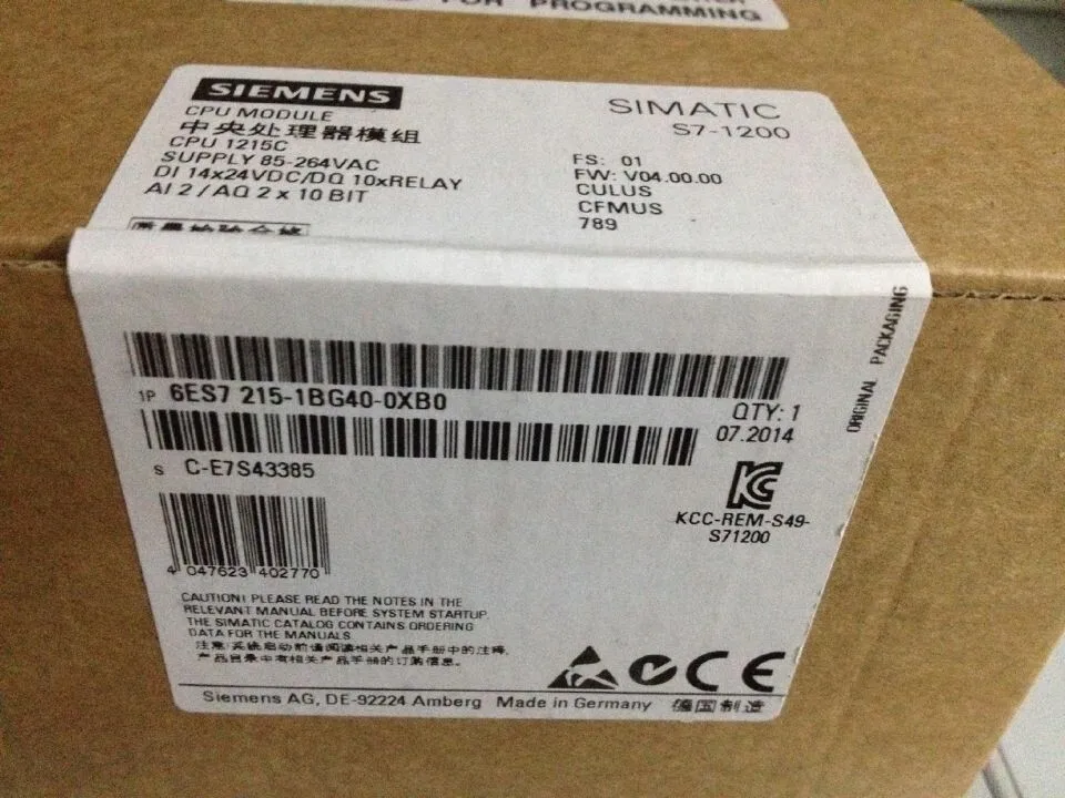 Оригинальный 6ES7215-1BG40-0XB0 SIMATIC S7-1200 CPU 1215C 6ES72151BG400XB0 COMPACT 2 порта PROFINET 6ES7 215-1BG40-0XB0 |