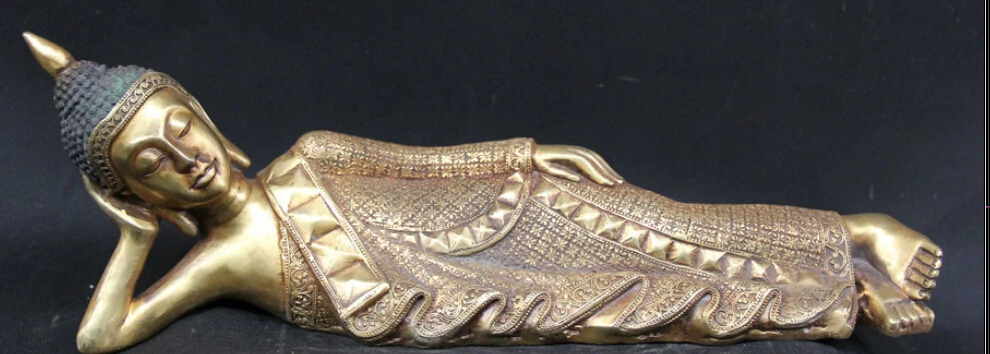 

JP S0524 18" Tibet Buddhism Bronze Gilt Sleep Thailand Ayutthaya Maitreya Buddha Statue (B0328)
