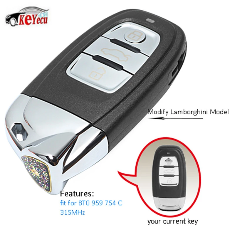 

KEYECU Replacement Upgraded Smart Remote Key Fob Modified asLamborghini for Audi A4 S4 Q5 8T0 959 754 C 315MHz 3 Button