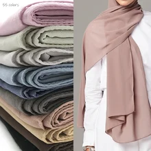 Простой пузырь шифон хиджаб шарф Классический Дизайн Женские однотонные шарфы и мусульманские платки кожа hijabs модная гладкая головка Шарф
