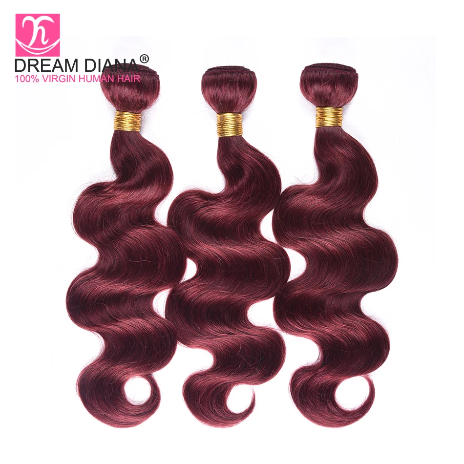 Dream Diana Color 99J Body Wave Hair Bundles Red Wine Human Hair Weave