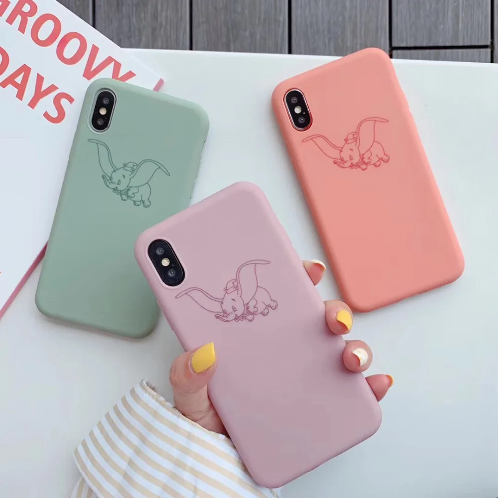 

Cute Cartoon Pink Dumbo Elephant circus phone case for iPhone X Xs Mas Xr 10 8 7 6 6s Plus matte Soft TPU Back Cover Fundas