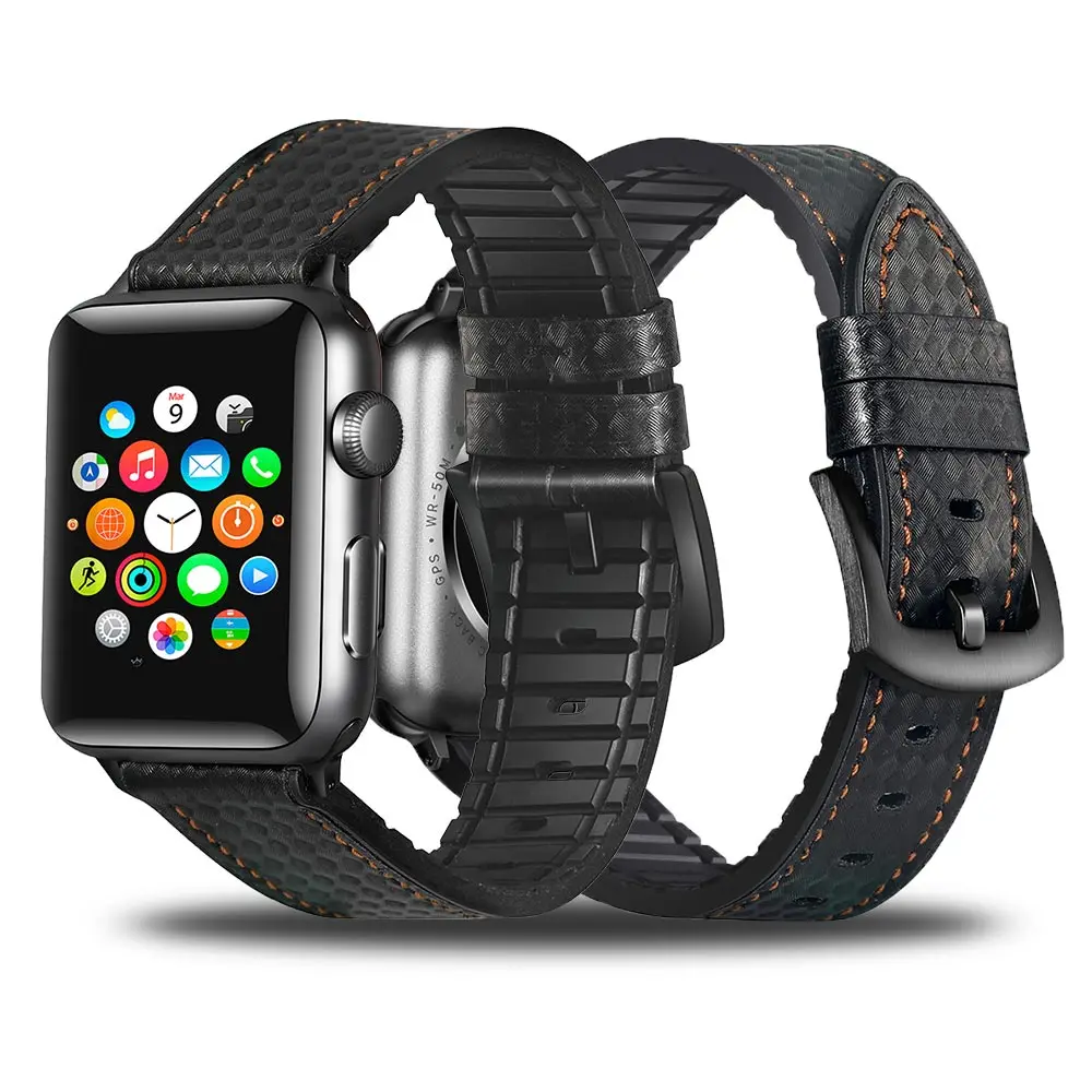 Кожаный и силиконовый деловой браслет для Apple Watch SE Band 44 мм 40 42 38 ремешок на