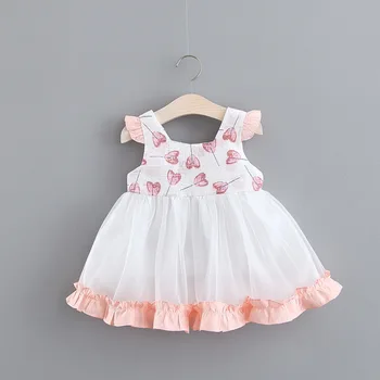 

2019 Summer Infant Girls Ruffles Sleeveless Loving Heart Print Princess Party Baby Kids Pleated Tutu Dress vestido infantil