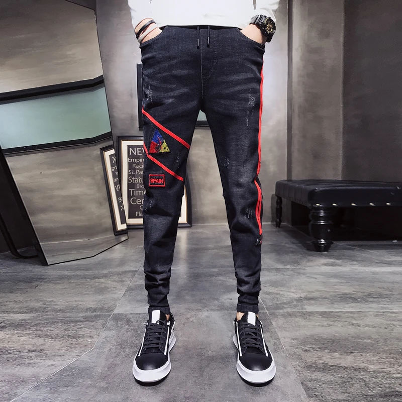 

Men High Street Denim Pant Male Streetwear Punk Rock Hip Hop Casual Slim Fit Jeans Trousers Streetwear Hip Hop Harem Pants
