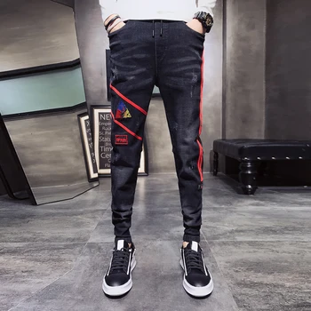 

Men High Street Denim Pant Male Streetwear Punk Rock Hip Hop Casual Slim Fit Jeans Trousers Streetwear Hip Hop Harem Pants