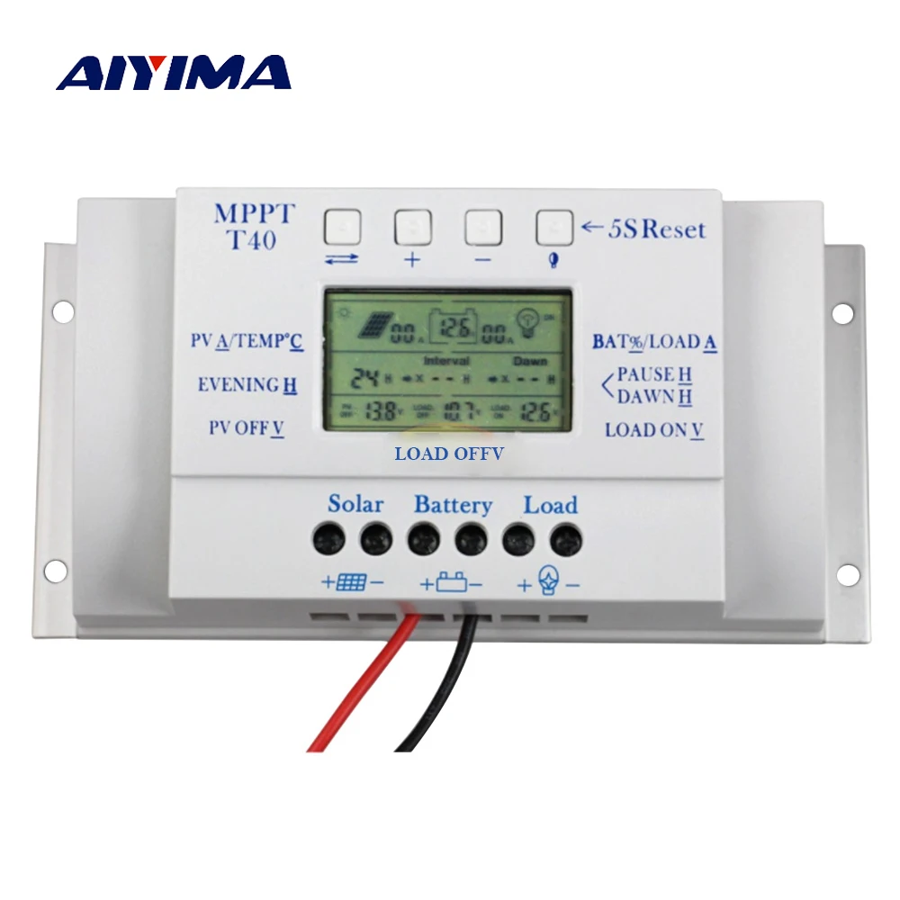 

AIYIMA 12V 24V 40A Solar Charge Controller MPPT PWM 30A Voltage Settable Light and Dual Timer Control for Solar System PV Use