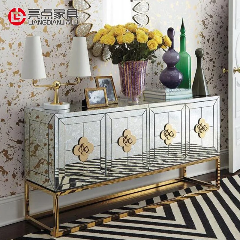 Vintage Mirror Gold Console Cabinet In Living Room Cabinets From