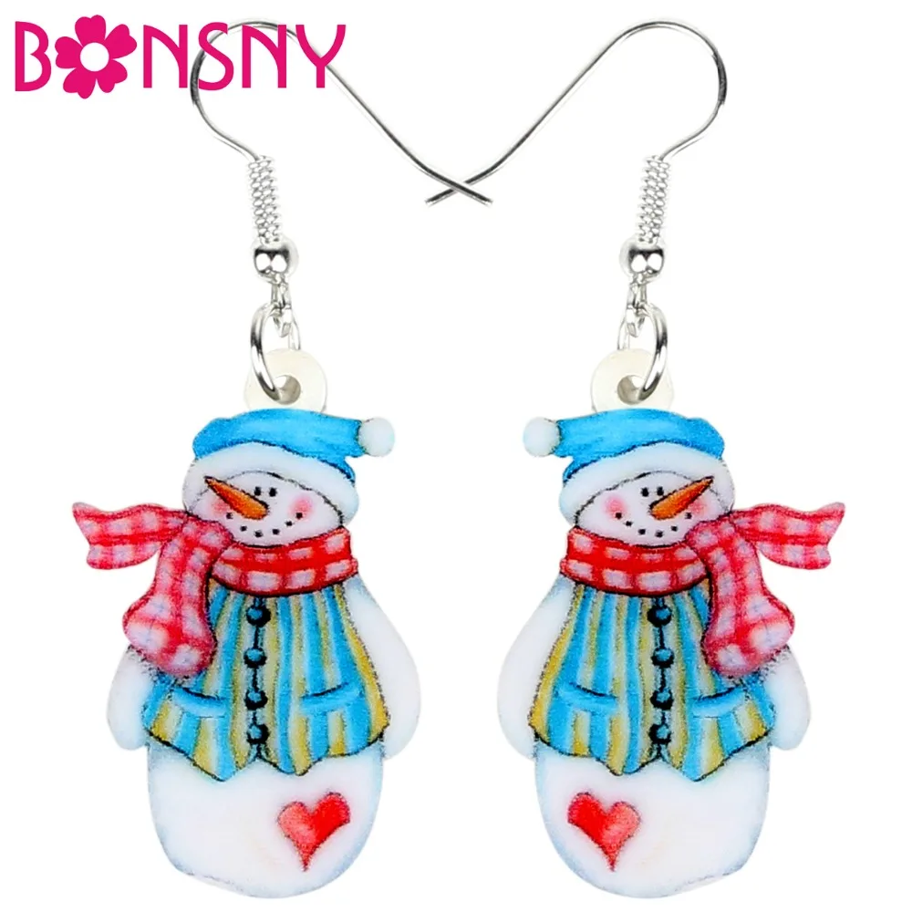 

Bonsny Acrylic Christmas Cartoon Sweet Snowman Earrings Drop Dangle Set Ornaments Party Jewelry For Women Girls Teen Gift Bijoux