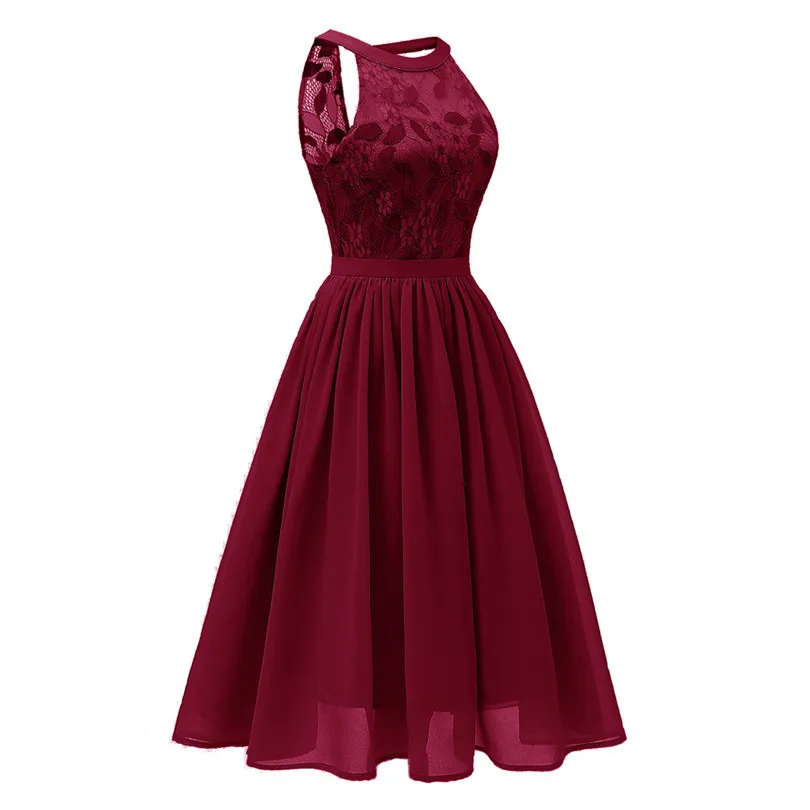   Women Summer Vintage Princess Floral Lace Dress Cocktail Elegant Dress Neckline Party Aline Mini Swing Dress#4M11 (27)