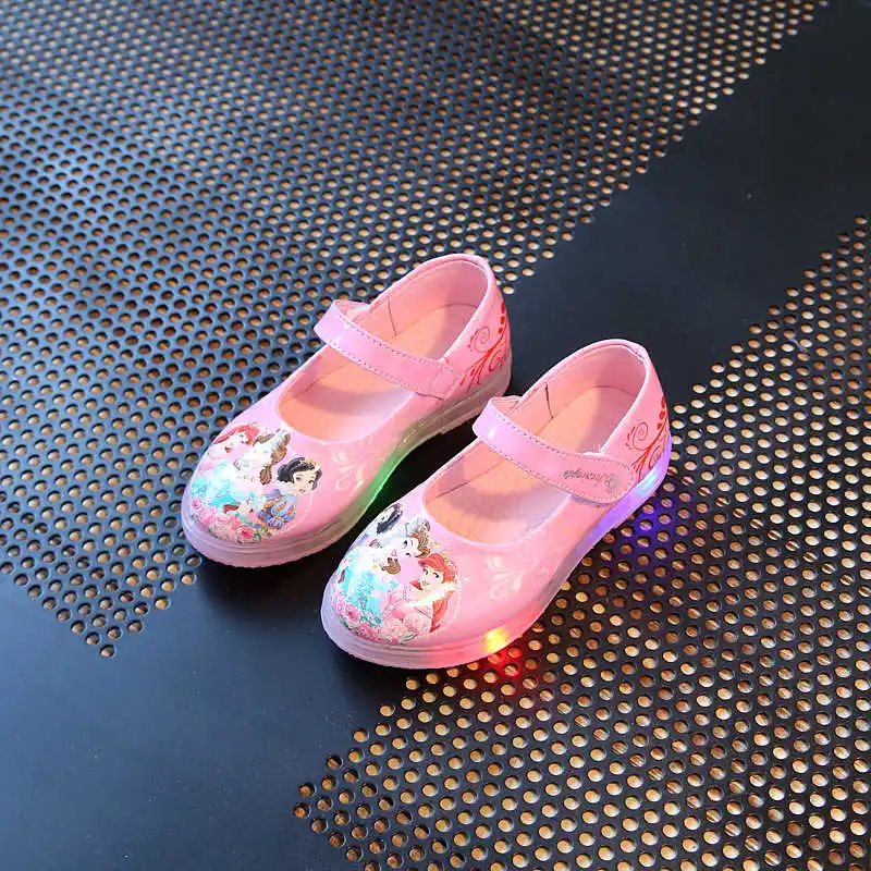 Дисней Замороженные Эльза и Анна девушки сандалии с светодиодный легкий обувь мультфильм девушки обувь - Цвет: A