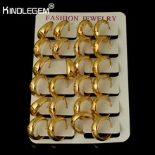 Kindlegem hurtowych 12 par wysokiej jakości kolczyki małe kółka dla kobiet włochy czystego złota kolor strzałka laserowe wzór 18 MM miedzi(China)