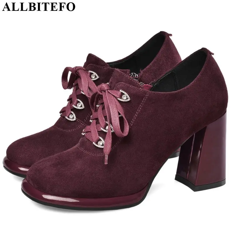 

ALLBITEFO hot sale genuine leather sexy ladies super high women heels casual high heel shoes brand spring autumn girl high heels