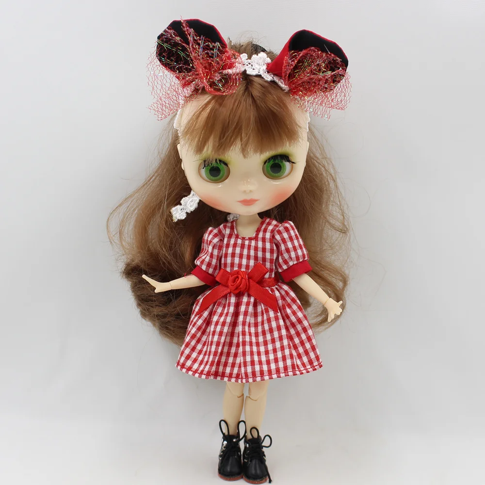 Наряды для Middie Factory Blyth doll Красное платье в клетку с лентой для волос костюм для 20 см BJD