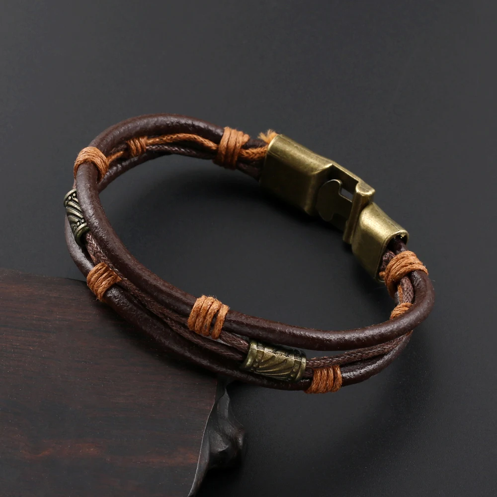 

2018 fashion jewelry vintage handwork weave Multi-layer leather bracelet charm jewelry Winding cuff bracelets for women bileklik