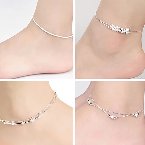 Hot Women Silver Plated Chain Anklet Bracelet Barefoot Sandal Beach Foot Jewelry 6Y3D 7EL1 BDW8