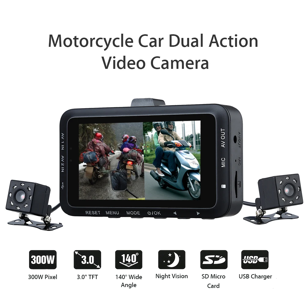 Motorcycle Car Mounted Biker Action Video font b Camera b font DVR Front Back 3 0
