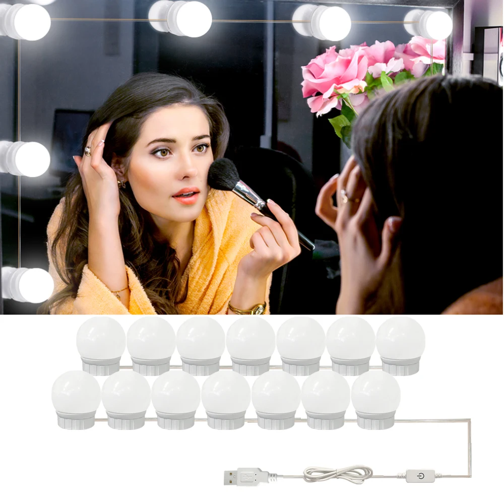 

Hollywood Style Vanity Mirror Light Bulbs Kit USB Charging Table Desktop Cosmetic Light Dimmable 2 6 10 14Bulbs Makeup Light