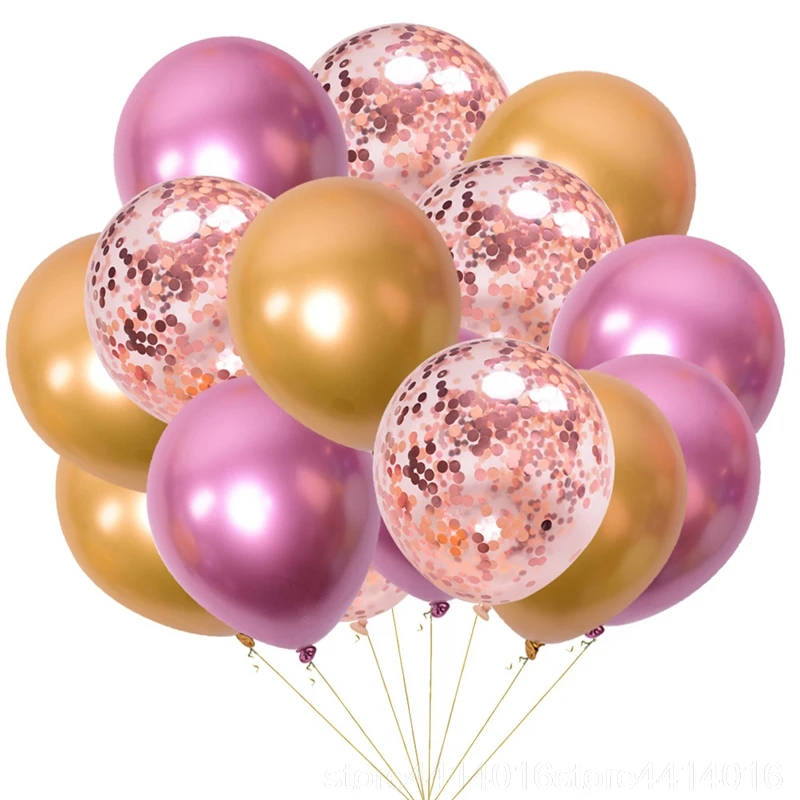 

15pcs/set 12 Inch Gold Sequins Confetti Metal Latex Balloon Set Wedding Birthday Party Christmas Decoration Balloons 7q