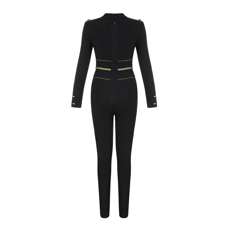Bqueen Sexy Deep V Long Sleeve Women Bandage Jumpsuits Solid Black  Women Bodysuits Fashion Full Bodycon Romper