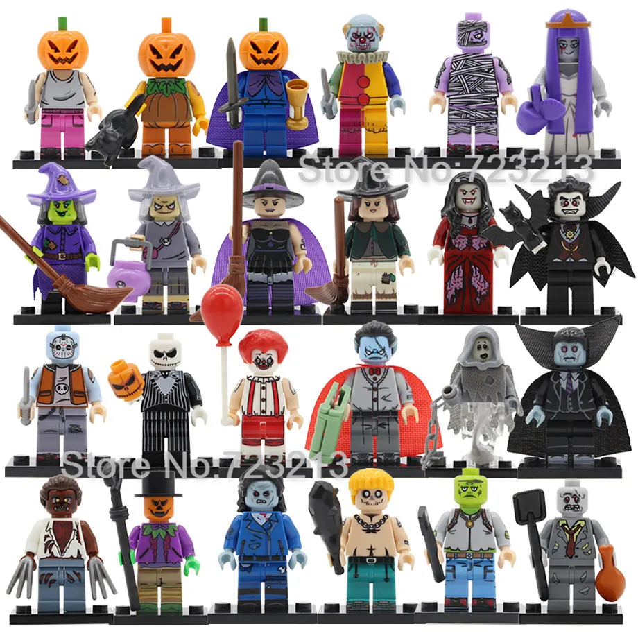 

Halloween Figure Clown Witch Zombie Scarecrow Wedding Ghosts Pumpkin Man Vampire Building Blocks Brick Toys PG8171