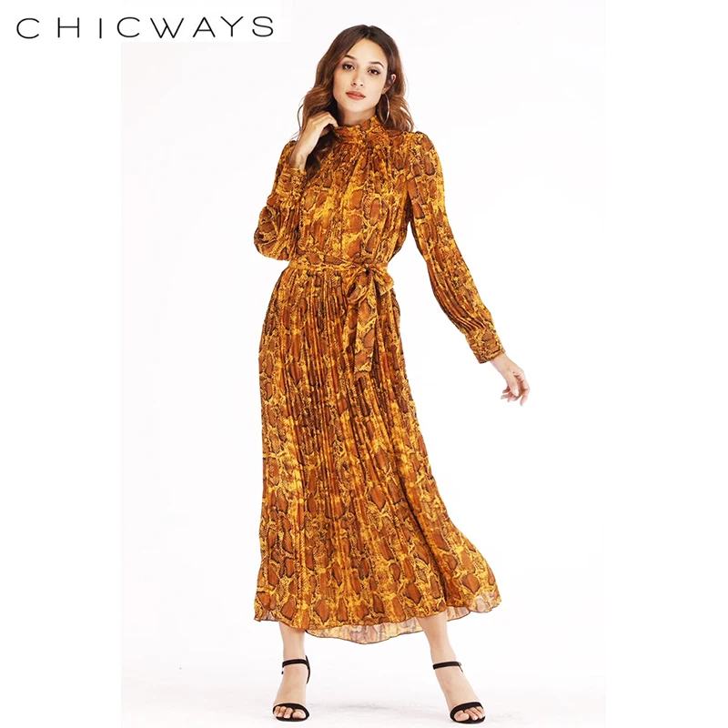 

Chicways Women printing party dress 2019 Popular long sleeve o-neck sexy long vestidos Women Elegant bohemain spring dress