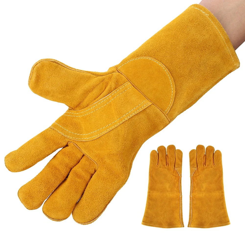 Пара Коровы сплит кожаные перчатки сварочные Жаростойкие перчатки для безопасности работы желтый