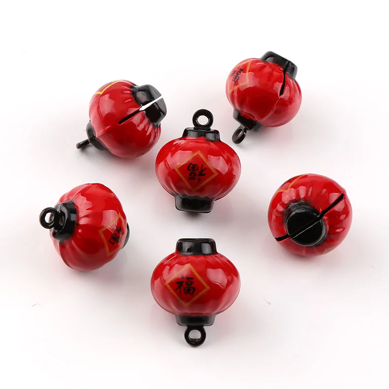 

2Pcs 22.5mm*18mm Red Copper Chinese New Year's Day Lantern Open Bells Pendant Handmade Party DIY Crafts Accessories