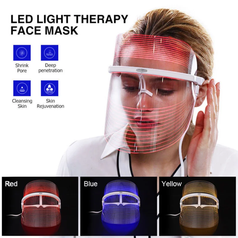 Светодиодное устройство против акне, Морщины Уход за кожей устраняющий недостатки инструменты 3 цвета терапия светодиодным светом маска