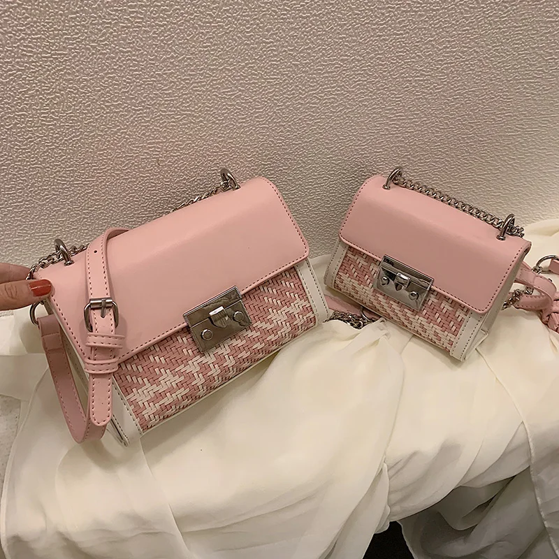 

Contrast color Crossbody Bags 2019 Summer New Quality Leather Women's Designer Handbag Lock Chain Shoulder Messenger Bag Bolsas