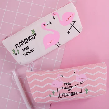 

New Canvas Flamingo animal student Pencil Bag papelaria Pencil Case stationery material escolor school supplies