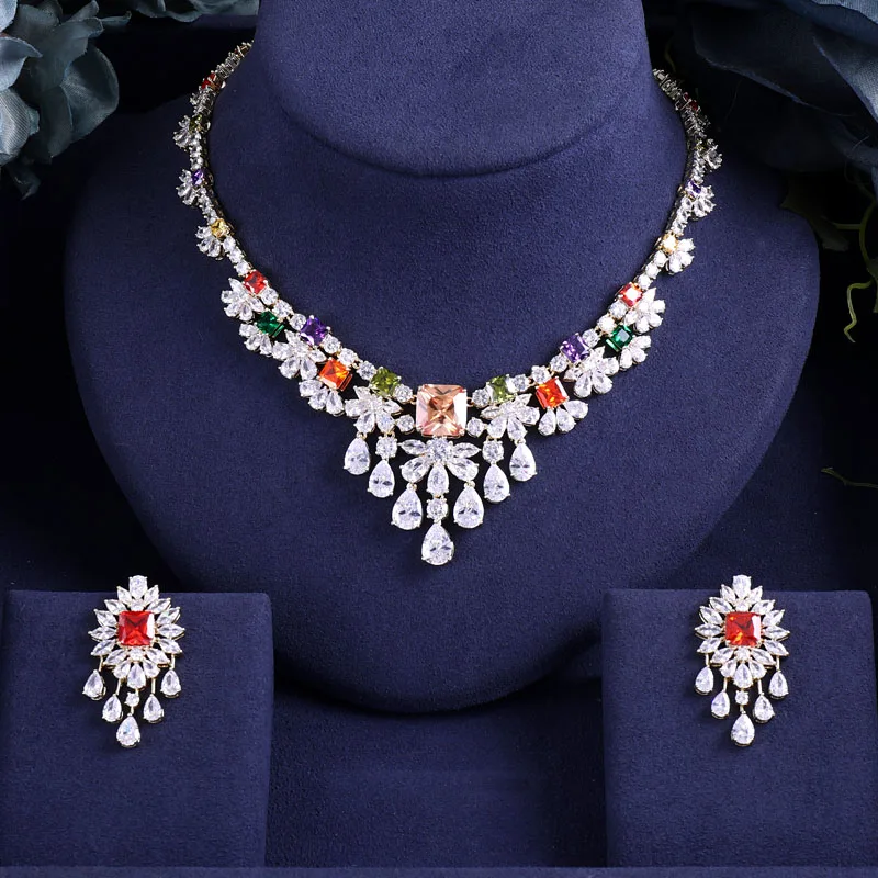 

jankelly luxury 2pcs Bridal Zirconia Jewelry Sets For Women Party, Luxury Dubai Nigeria CZ Crystal Wedding Jewelry Sets