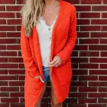 Casual Plush Coat Women 2018 Autumn Winter Warm Soft Long Jacket Female Plush Overcoat All Match Outerwear With Pocket Orange