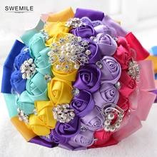 Ramos de Novia Потрясающие Искусственные цветы кристаллы 15 цветов Свадебный Цветочный букет розы свадебные аксессуары, букеты