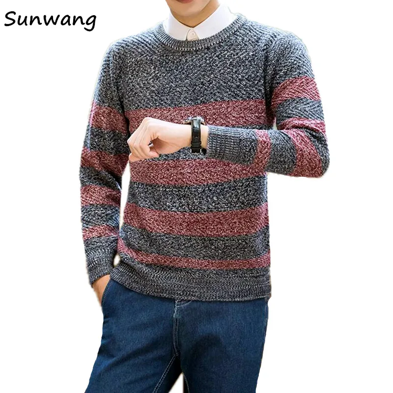 2018 New Autumn Fashion Brand Casual Sweater O Neck Striped Slim Fit