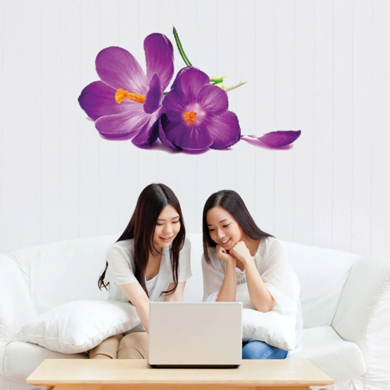 

Romantic Purple Flowers Wall Stickers For Living Room Bedroom Diy 3D Wall Decals Home Decoration Pvc Mural Art Poster