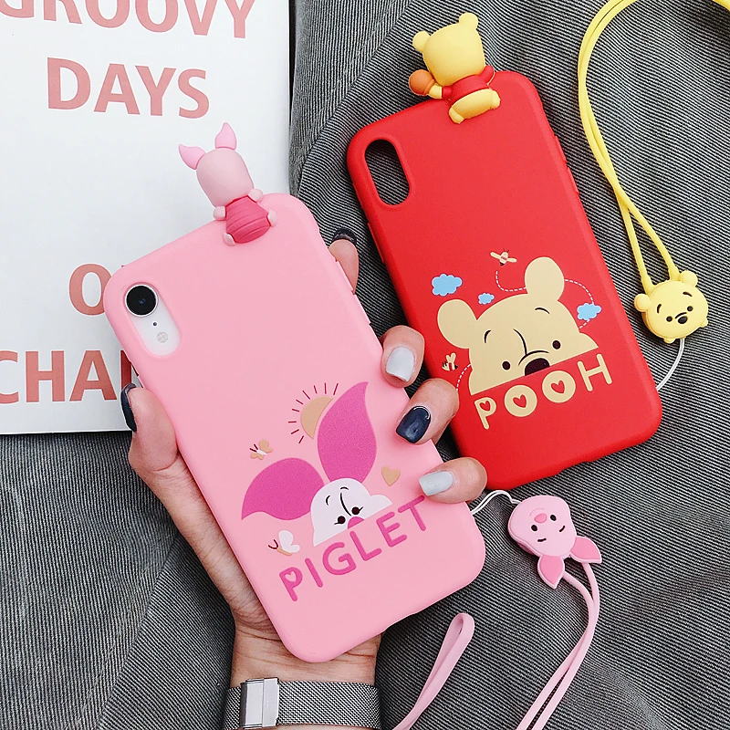 ORYKSZ Cute Cartoon Bear Soft Phone Case For iphone 6 6s 7 8 Plus Xs Cases iPhone Xr X Max Silicon Hand Strap Cover Coque |